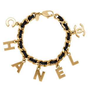 Chanel Black Chain Logo Charm Bracelet