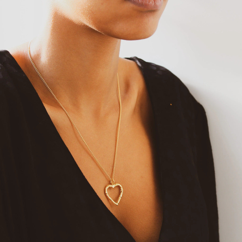Bamboo Heart Pendant Necklace, 1980s