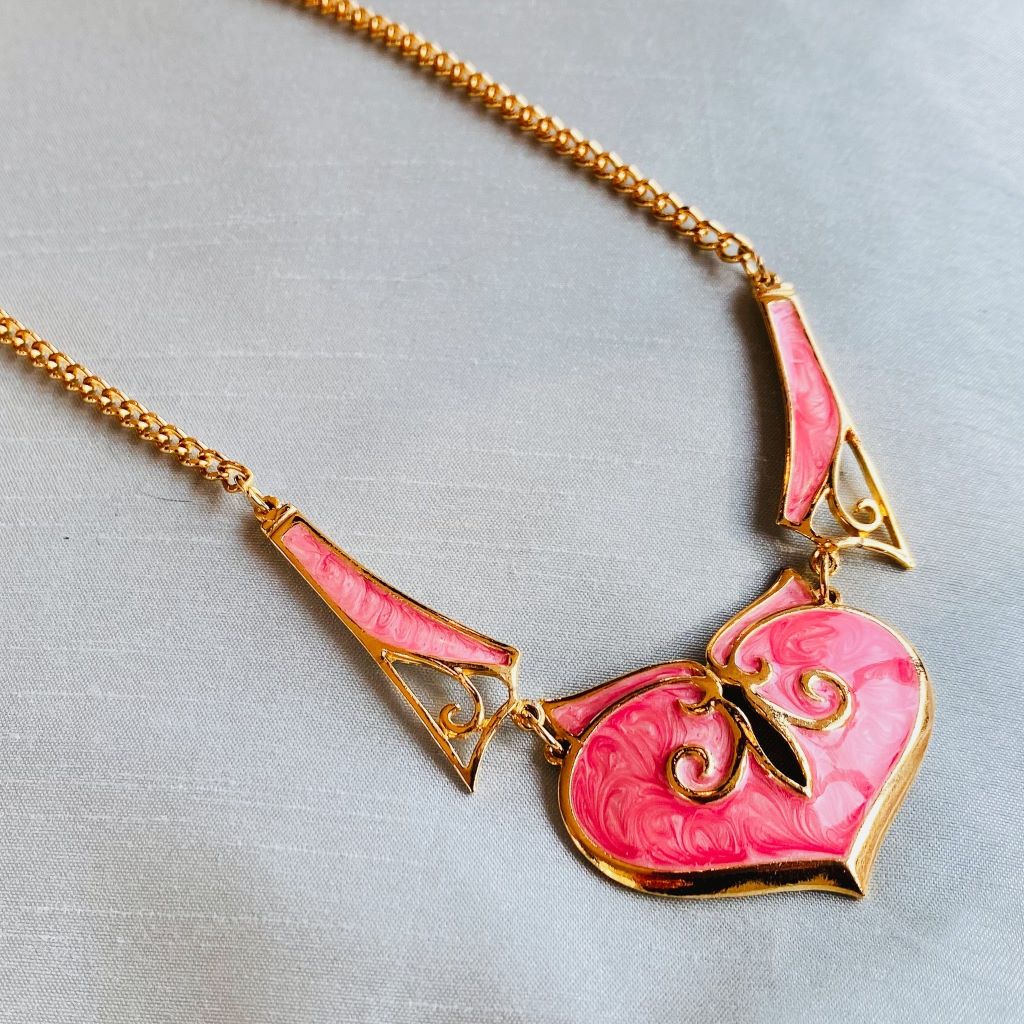 18ct Gold Plated and Pink Enamel Necklace, 1980s