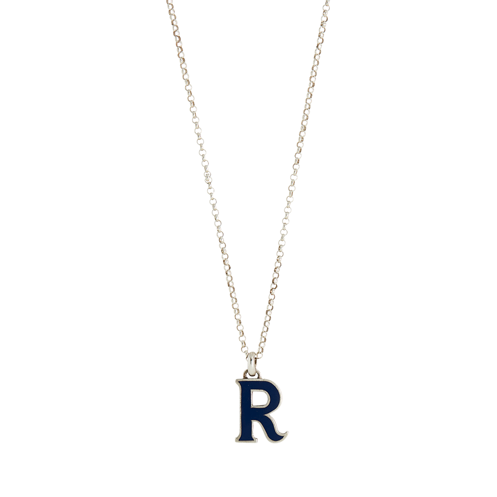 Gucci Blue Enamel and Silver Letter R Initial Pendant, 1970s