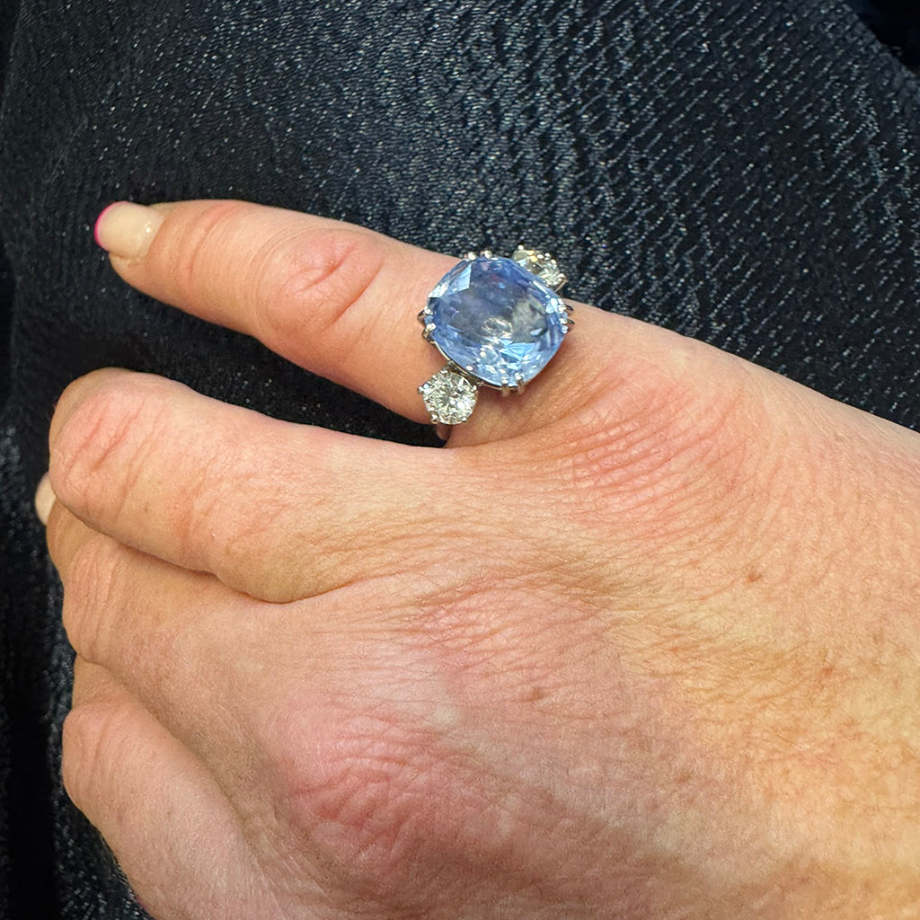 10.54 Carat No-Heat Ceylon Sapphire Three-Stone Ring