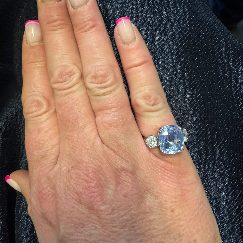 10.54 Carat No-Heat Ceylon Sapphire Three-Stone Ring
