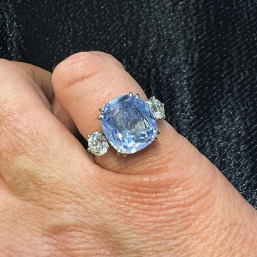 10.54 Carat No-Heat Ceylon Sapphire Three-Stone Ring