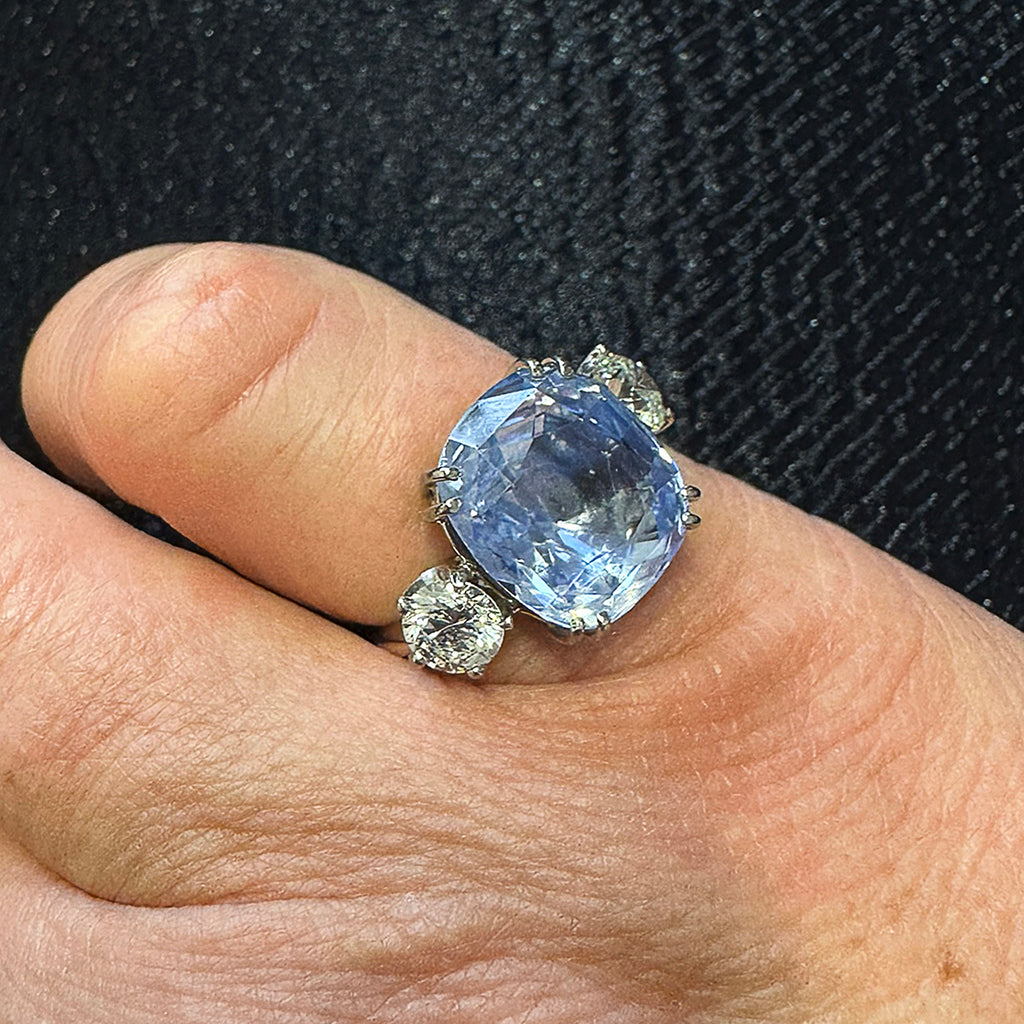 10.54 Carat No-Heat Ceylon Sapphire Three-Stone Ring