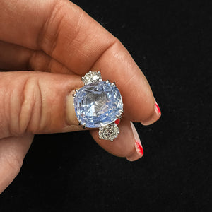 10.54 Carat No-Heat Ceylon Sapphire Three-Stone Ring