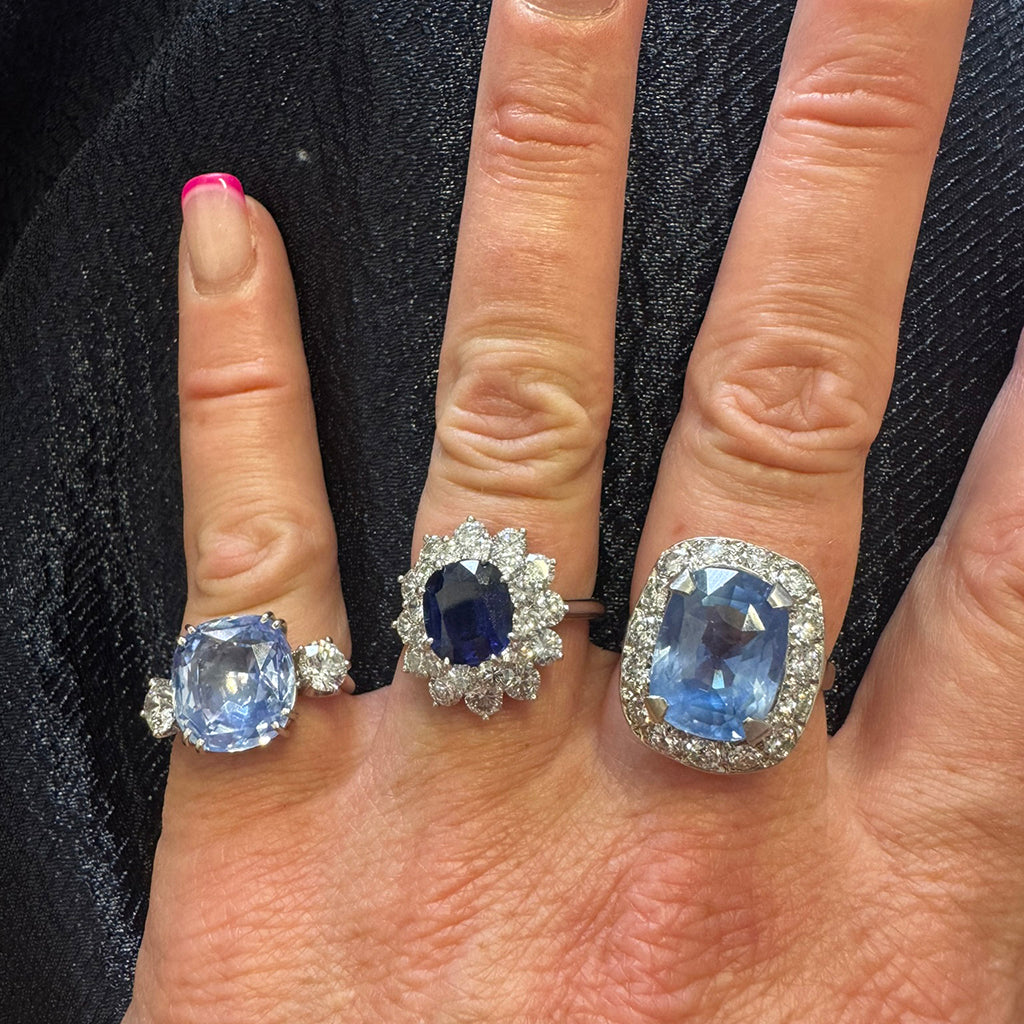 10.54 Carat No-Heat Ceylon Sapphire Three-Stone Ring