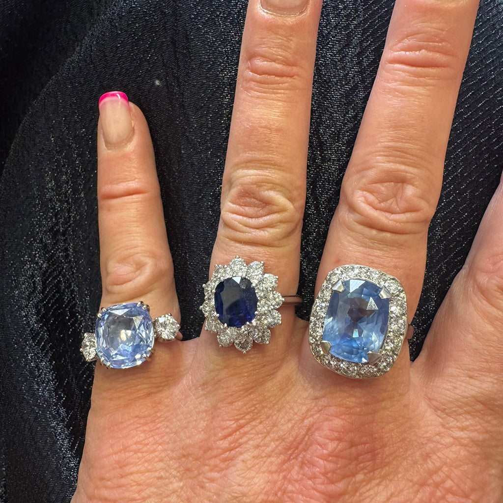 10.54 Carat No-Heat Ceylon Sapphire Three-Stone Ring