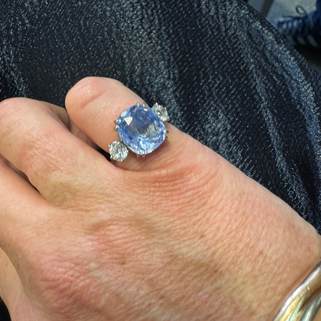 10.54 Carat No-Heat Ceylon Sapphire Three-Stone Ring