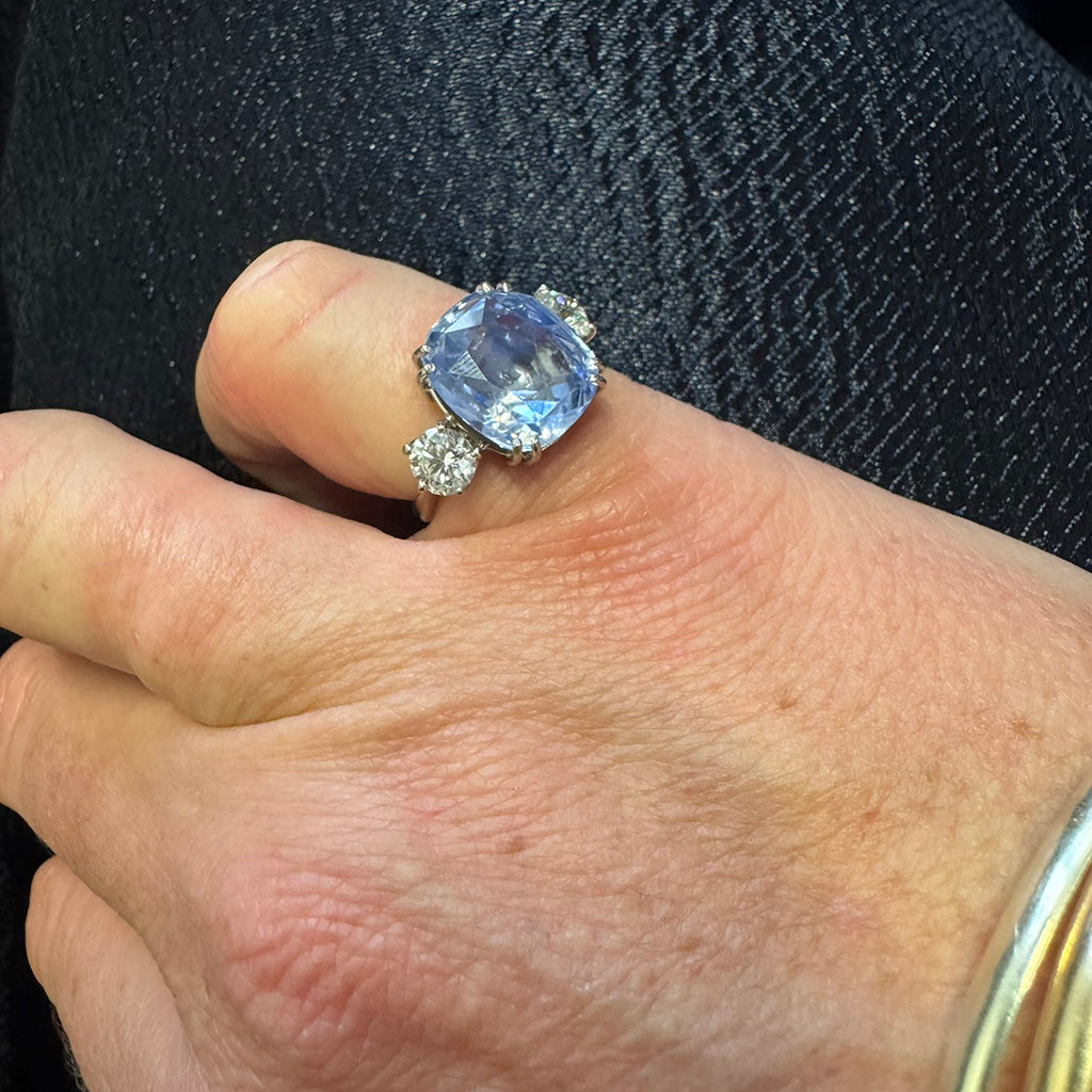 10.54 Carat No-Heat Ceylon Sapphire Three-Stone Ring