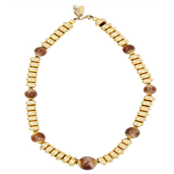 YSL Vintage Gold Disc Bead Necklace with Brown Beads, 1970s