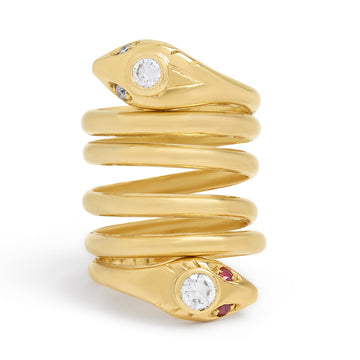 French, 18ct Gold Snake Ring with Ruby and Diamond