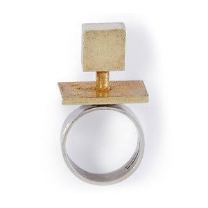 1970 Bent Exner Denmark, 18ct Gold and Silver Geometric Sculptural Cocktail Ring