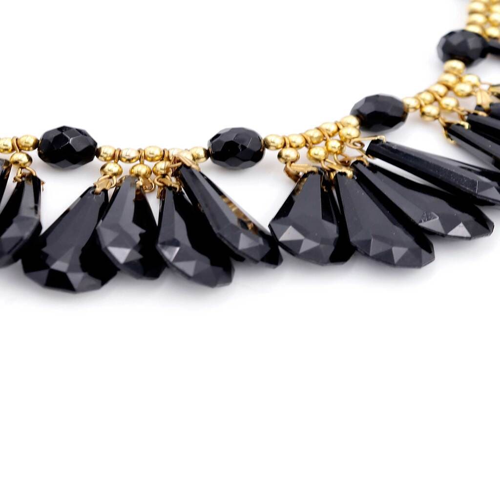 Yves Saint Laurent, Lucite Black Teardrop Gold Bead Bib Necklace, 1980s