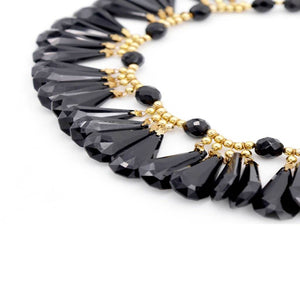 Yves Saint Laurent, Lucite Black Teardrop Gold Bead Bib Necklace, 1980s