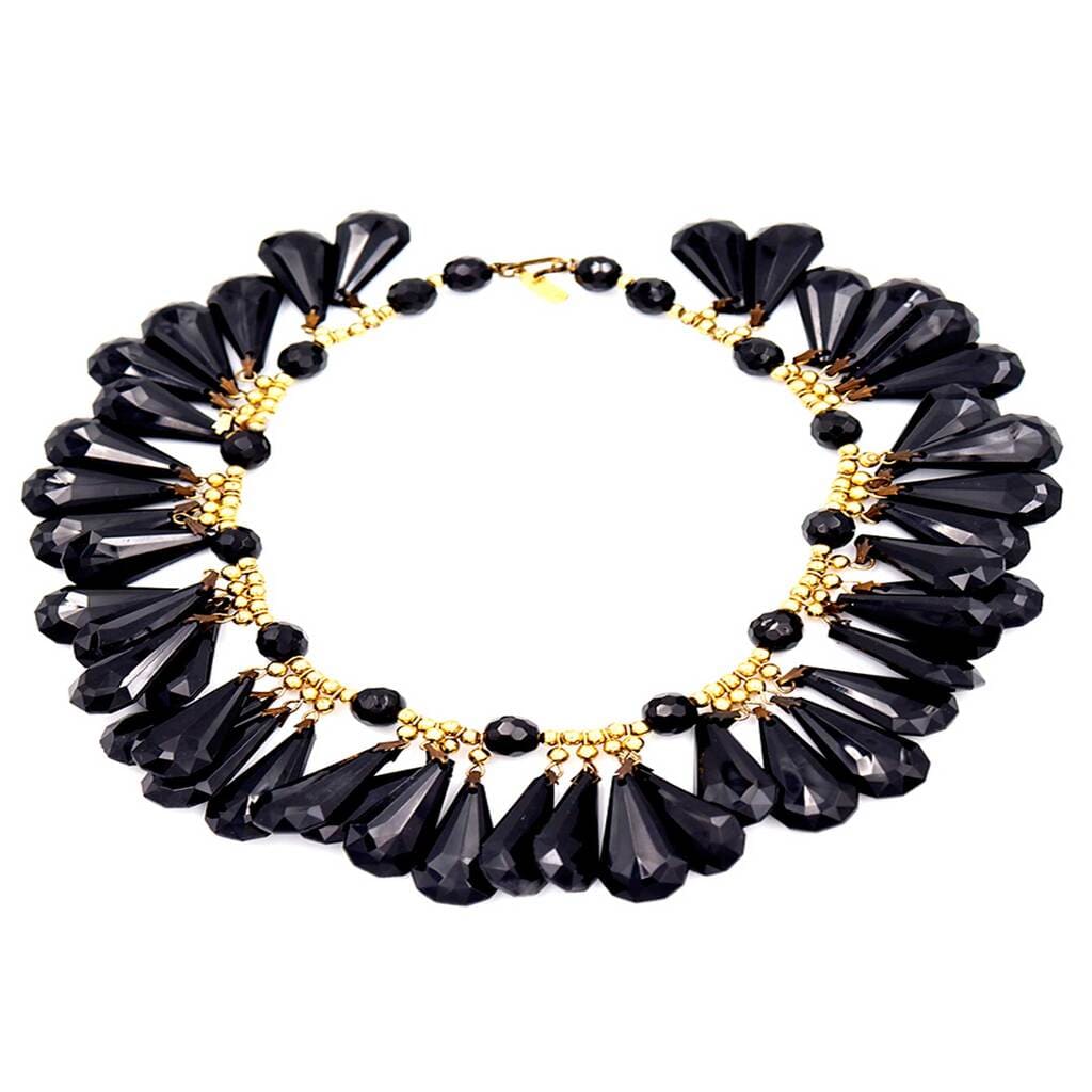 Yves Saint Laurent, Lucite Black Teardrop Gold Bead Bib Necklace, 1980s