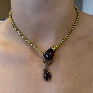 Victorian 15ct Gold Snake Necklace with Cabochon Garnets and Ruby Eyes