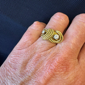 18ct Gold Twisted Rope Ring with Diamonds