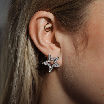 18ct White Gold and Diamond Star Earrings, 1970s