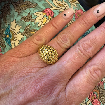 18ct Yellow Gold Bombé Ring with Textured Beads