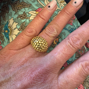 18ct Yellow Gold Bombé Ring with Textured Beads