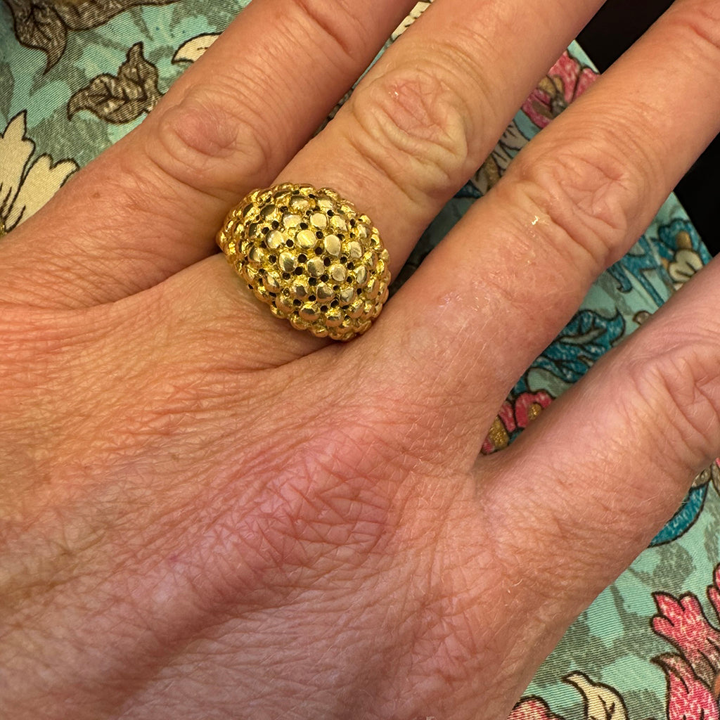 18ct Yellow Gold Bombé Ring with Textured Beads