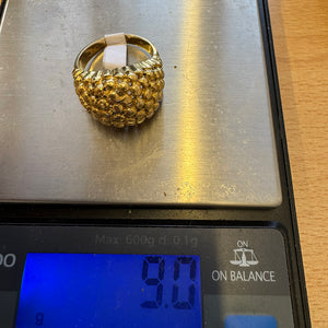 18ct Yellow Gold Bombé Ring with Textured Beads