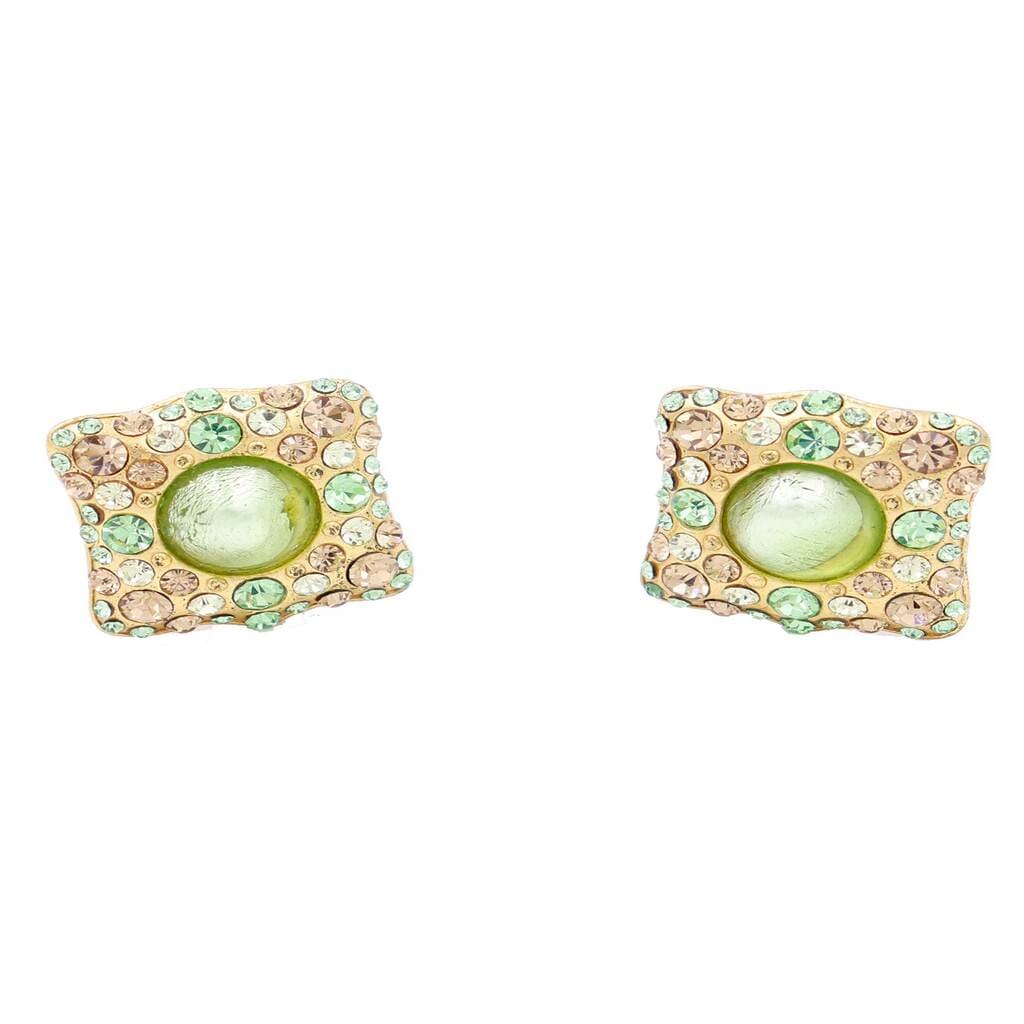 Yves Saint Laurent, Green And Gold Square Crystal Earrings, 1980s