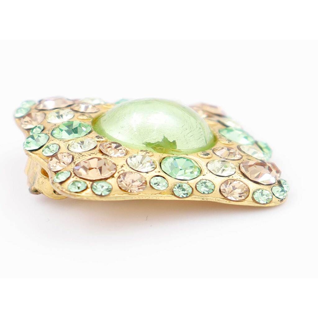 Yves Saint Laurent, Green And Gold Square Crystal Earrings, 1980s