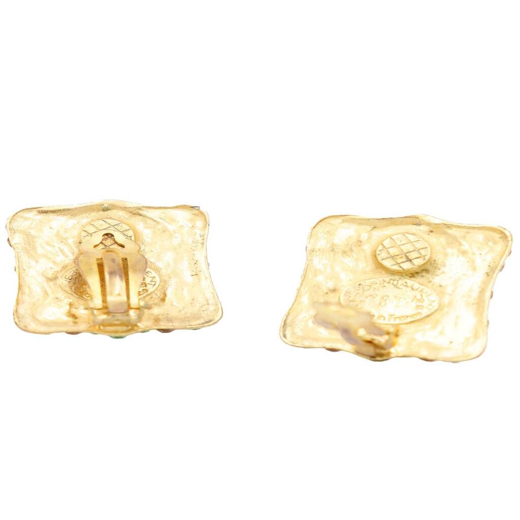 Yves Saint Laurent, Green And Gold Square Crystal Earrings, 1980s
