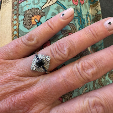 1910 Sapphire and Diamond Ring with Two Round Diamonds