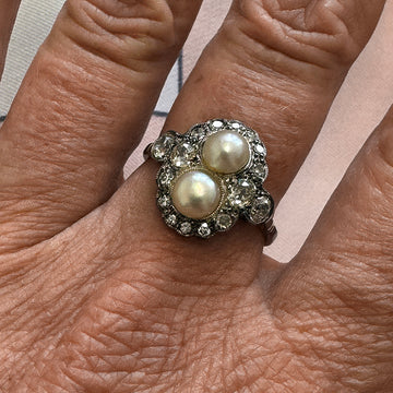 1920s Natural Pearl and Diamond Ring