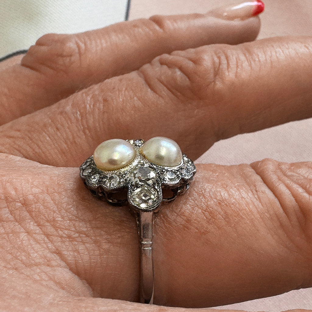 1920s Natural Pearl and Diamond Ring