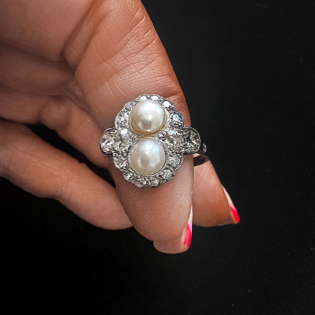 1920s Natural Pearl and Diamond Ring
