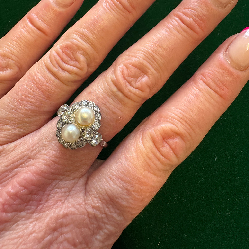 1920s Natural Pearl and Diamond Ring