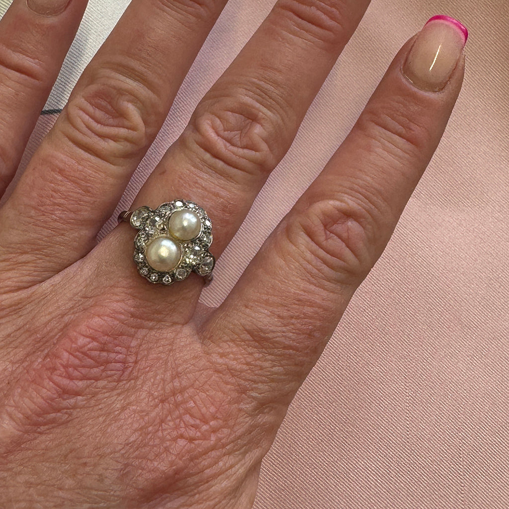 1920s Natural Pearl and Diamond Ring