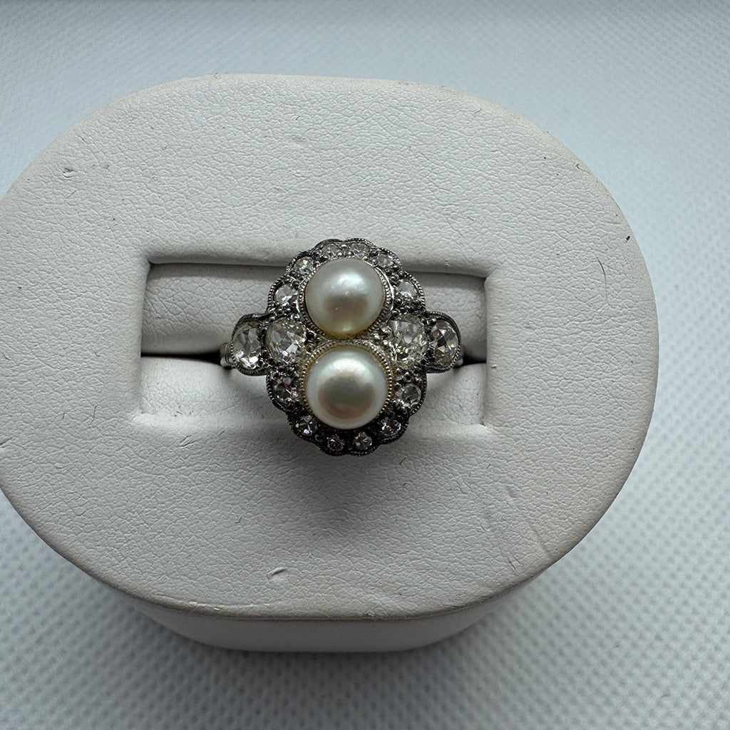 1920s Natural Pearl and Diamond Ring