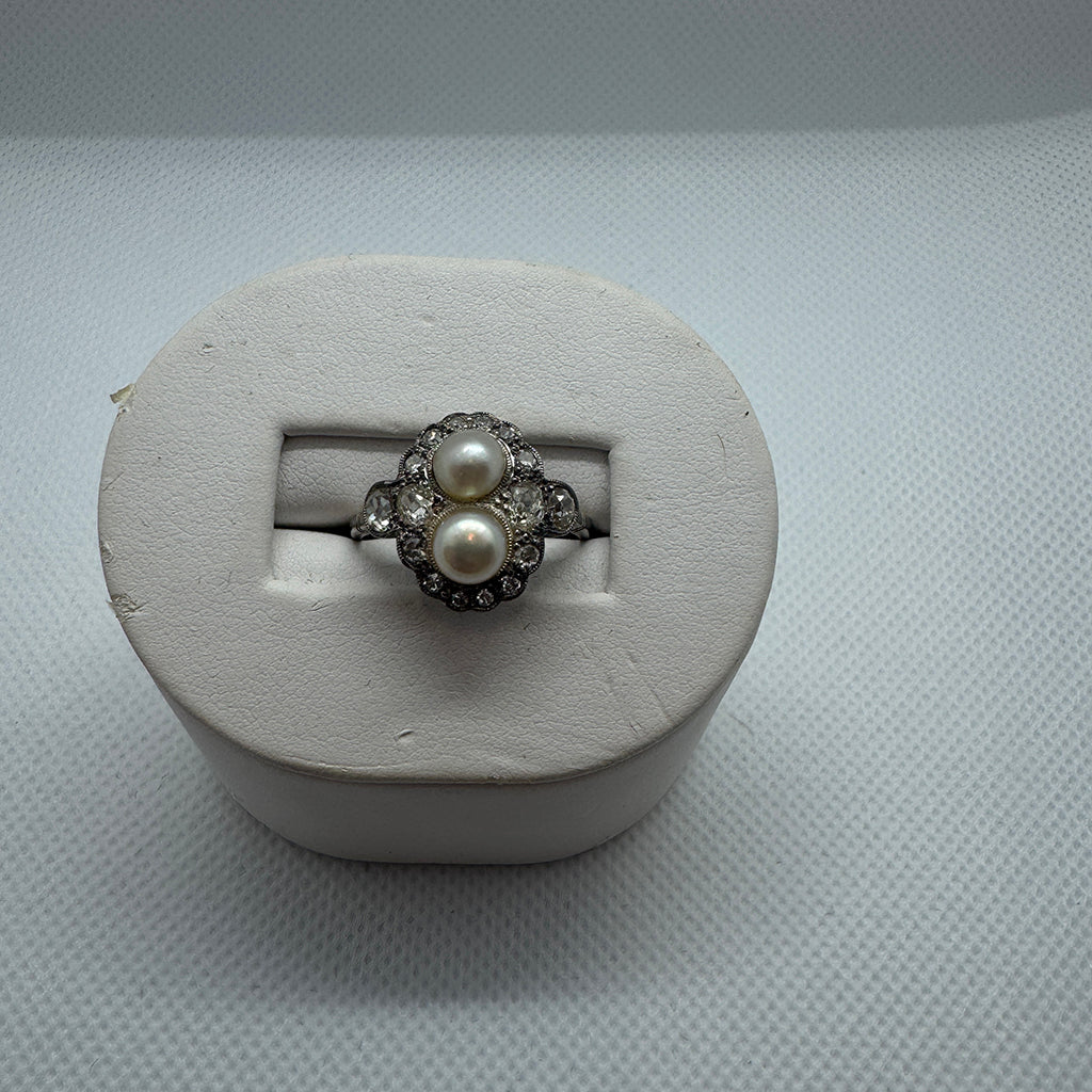 1920s Natural Pearl and Diamond Ring