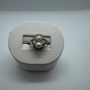 1920s Natural Pearl and Diamond Ring