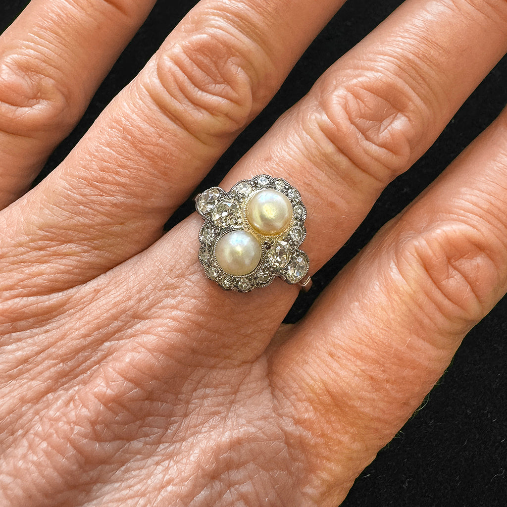 1920s Natural Pearl and Diamond Ring