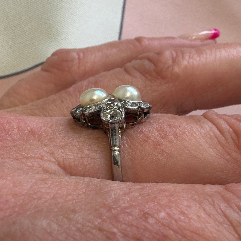 1920s Natural Pearl and Diamond Ring