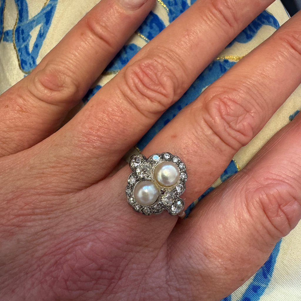 1920s Natural Pearl and Diamond Ring