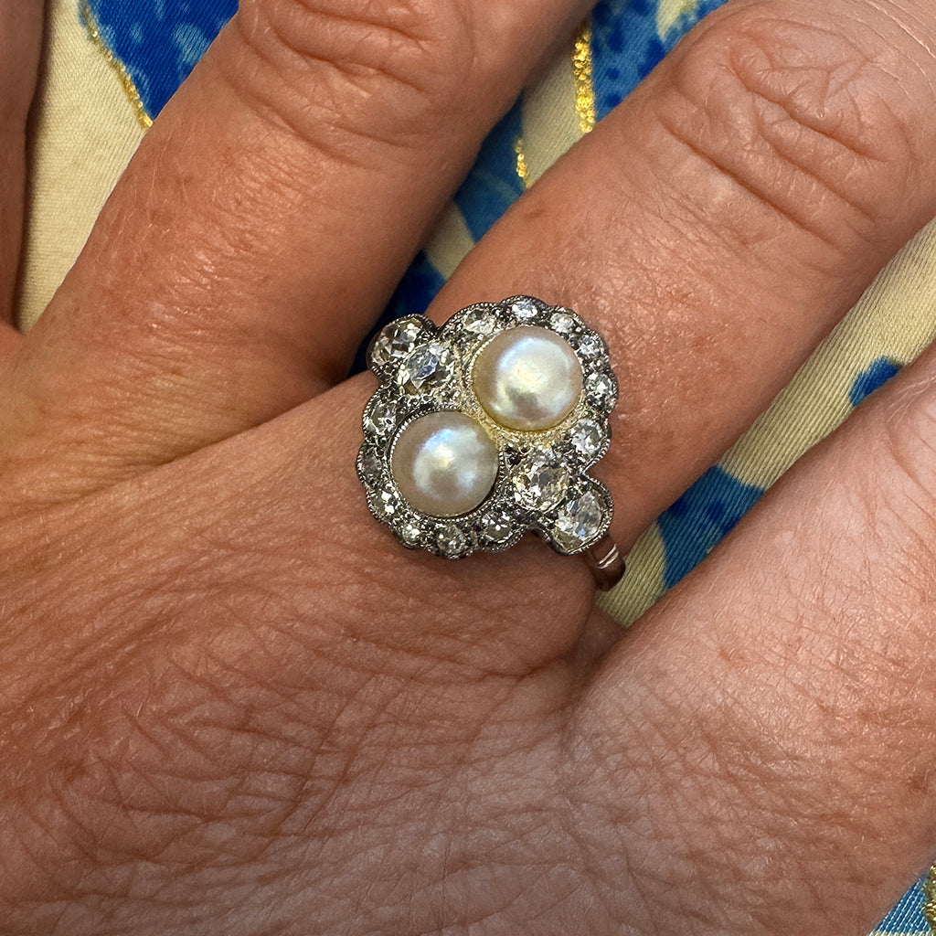 1920s Natural Pearl and Diamond Ring