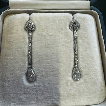 1920s Tiffany & Co. Platinum and Diamond Long Drop Earrings