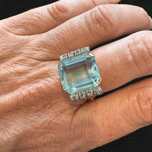 1940s Aquamarine and Diamond Retro Ring