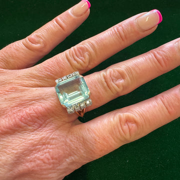 1940s Aquamarine and Diamond Retro Ring