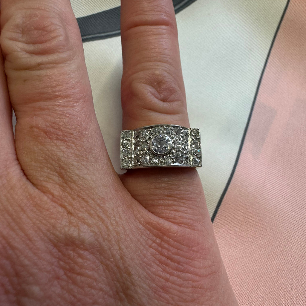 1940s French Platinum and Gold Diamond Ring