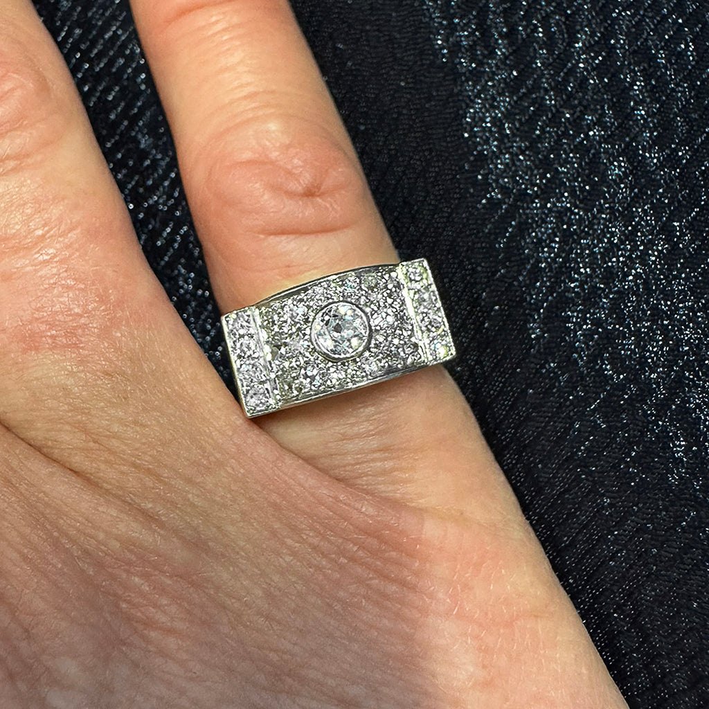 1940s French Platinum and Gold Diamond Ring