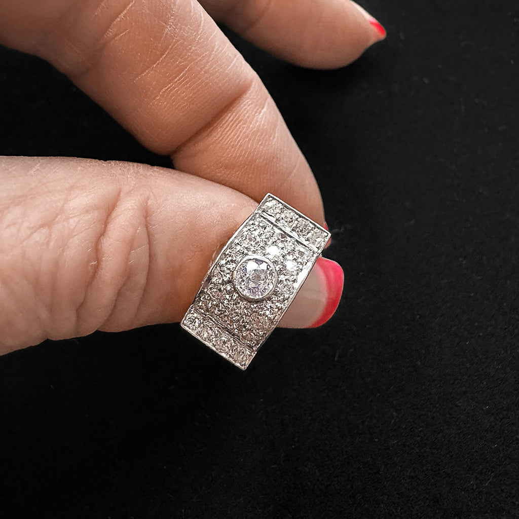1940s French Platinum and Gold Diamond Ring
