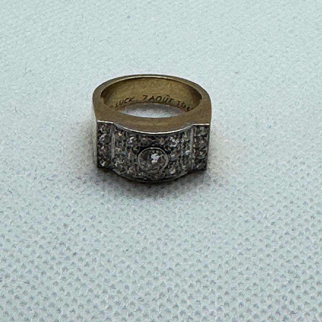 1940s French Platinum and Gold Diamond Ring
