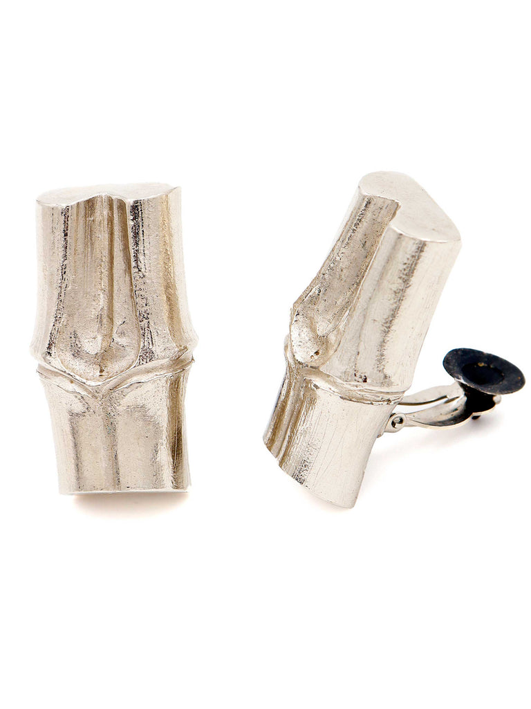 1980's Yves Saint Laurent YSL Silver Bamboo Large Earrings